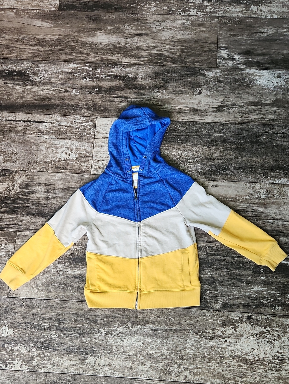 Kids' Colorblock Zip-Up Hoodie - Blue, Beige & Yellow